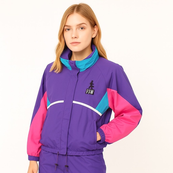 Frank Shorter Sports Gore-Tex 2-Piece Windbreaker Set — Purple Pink Aqua - Picture 1 of 14